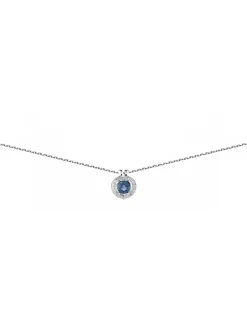Collier coeur diamants saphir or blanc 18 carats