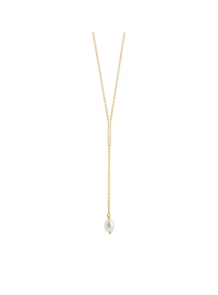 Collier en Y Brillaxis perle de culture_x005f_x000D_plaqué or