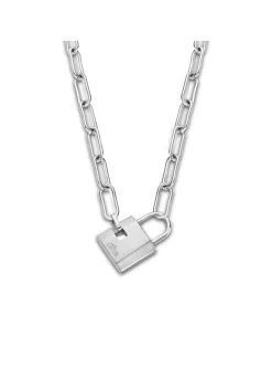 Collier femme LOTUS pendentif cadenas acier