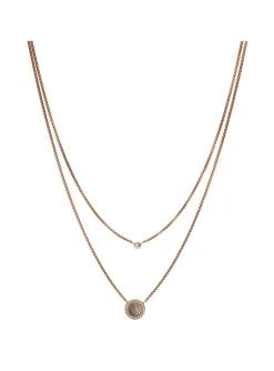 Collier Fossil double rosé avec disque nacré