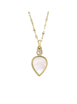 Collier Fossil pendentif Teardrop en nacre