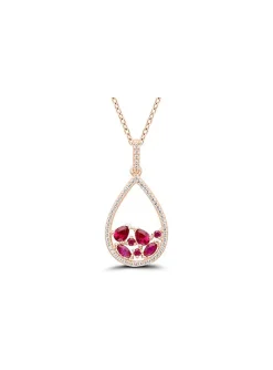 Collier or 18 carats goutte ajourée rubis diamants