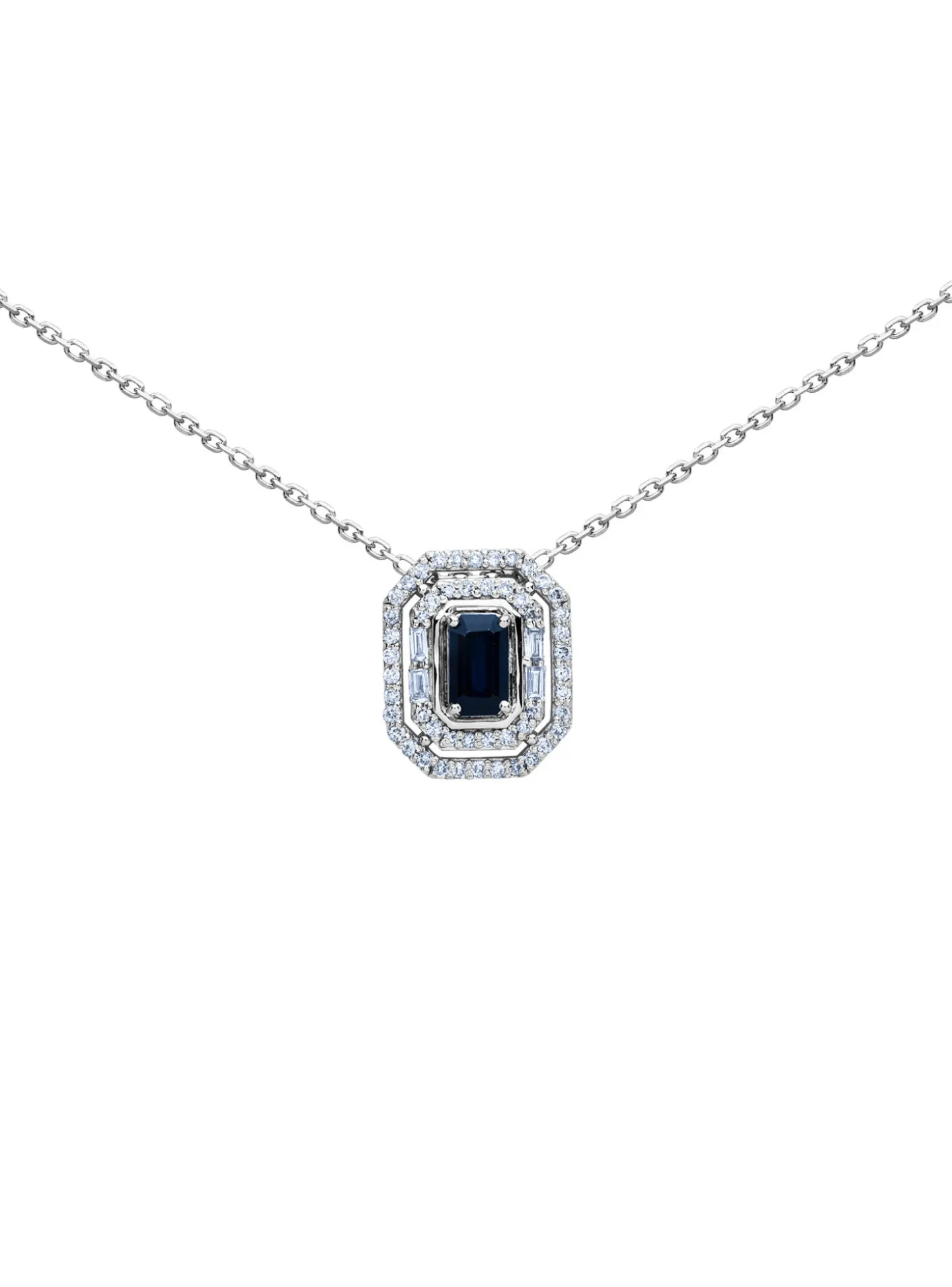 Collier or blanc 18 carats saphir diamants