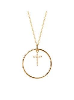 Collier plaqué or cercle croix oxydes