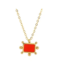 Collier Zag acier doré pampille rectangulaire corail