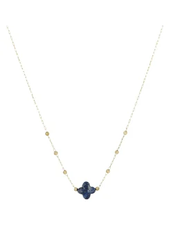 Collier Zag acier doré trèfle bleu lapis lazuli
