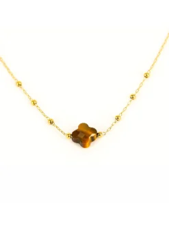 Collier Zag Bijoux acier doré trèfle oeil de tigre_x005f_x000D_collection Velasquez