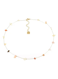 Collier Zag Bijoux acier doré pierres multicolores