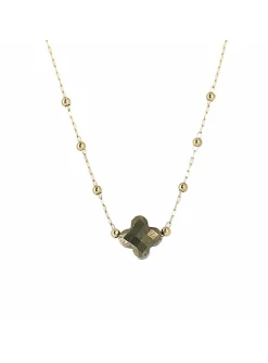 Collier Zag Bijoux acier doré trèfle marron