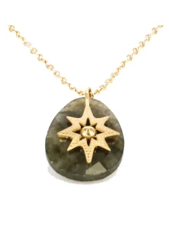 Collier Zag Bijoux étoiles acier doré labradorite