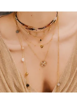 Collier Zag Bijoux Tux acier doré Oeil de tigre
