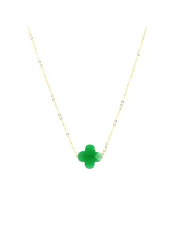 Collier Zag Vega acier doré trèfle vert