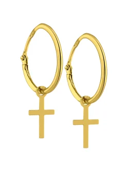 Créoles Brillaxis or jaune 9 carats pampille croix