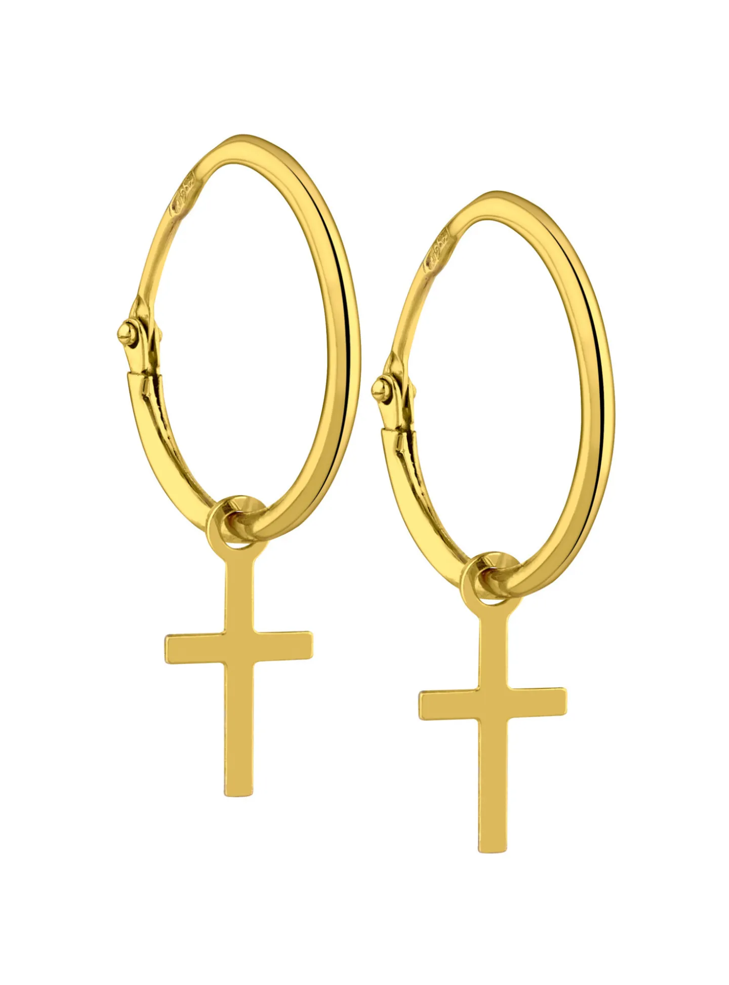 Créoles Brillaxis or jaune 9 carats pampille croix