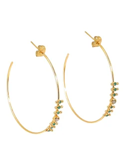 Créoles Zag Bijoux acier doré oxydes bleus et perles