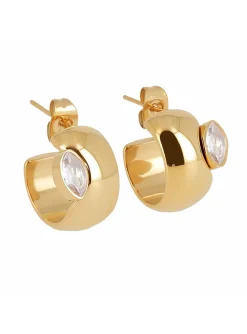 Créoles Zag Bijoux empierrées acier doré 8 x 15 mm