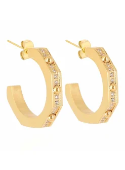 Créoles Zag Bijoux empierrées trois boules dorées