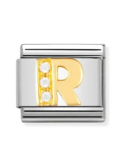 Maillon Nomination Alphabet lettre R or + OZ