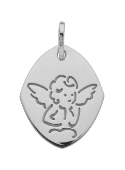 Médaille ange moderne en or blanc 18 carats