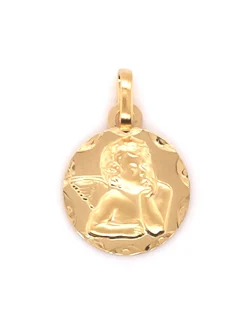 Médaille Brillaxis ange or jaune 9 carats 13mm