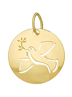 Médaille Brillaxis ronde colombe 16 mm or jaune 9K
