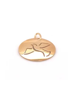 Médaille Brillaxis ronde colombe 16 mm or jaune 9K