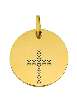 Médaille ronde or jaune 18 carats croix ajourée