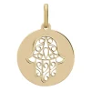 Médaille ronde or jaune main de Fatma ajourée