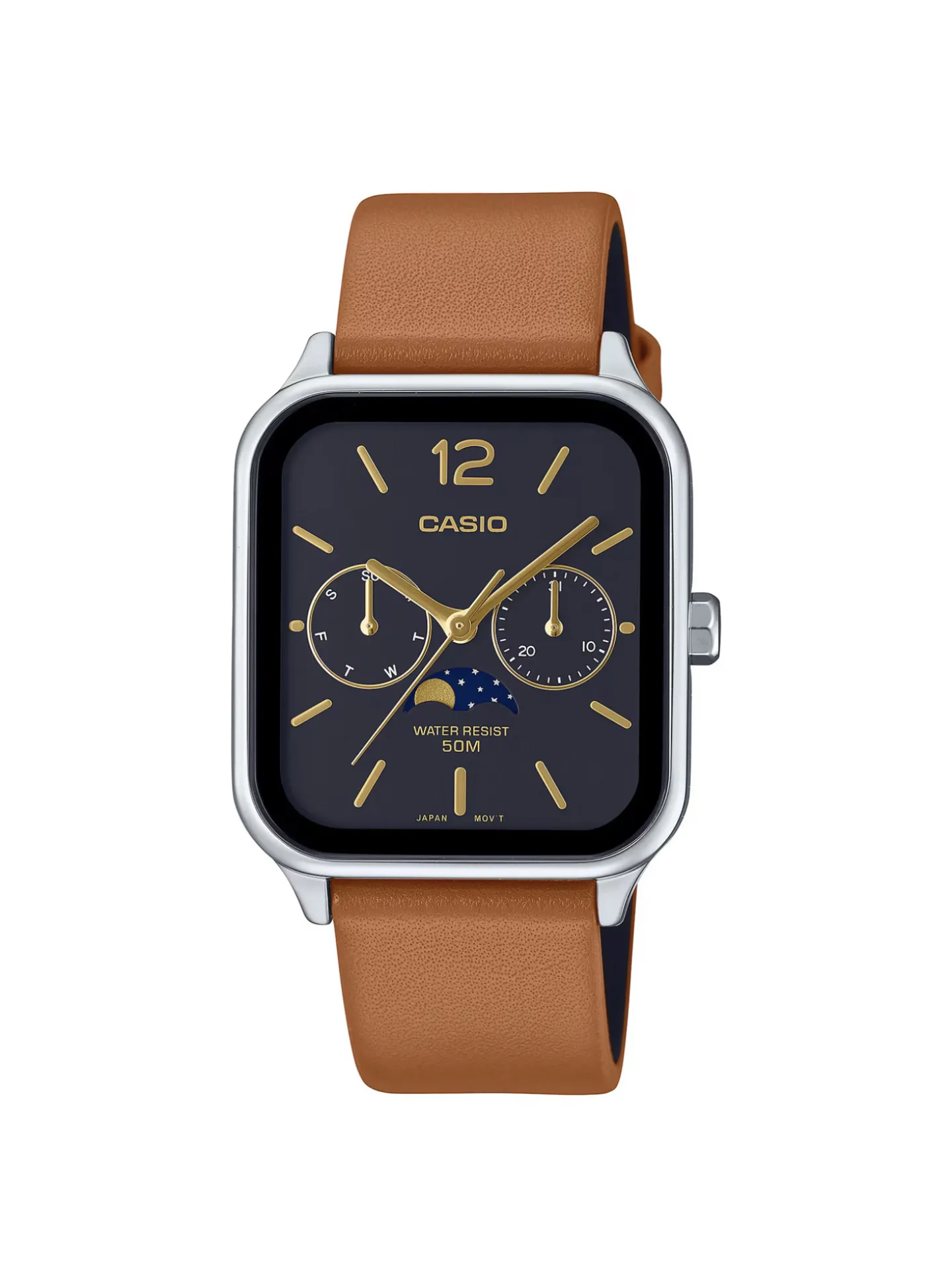 Montre Casio phases lunaires cuir marron