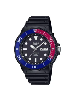 Montre Casio résinr noire lunette rouge/bleue