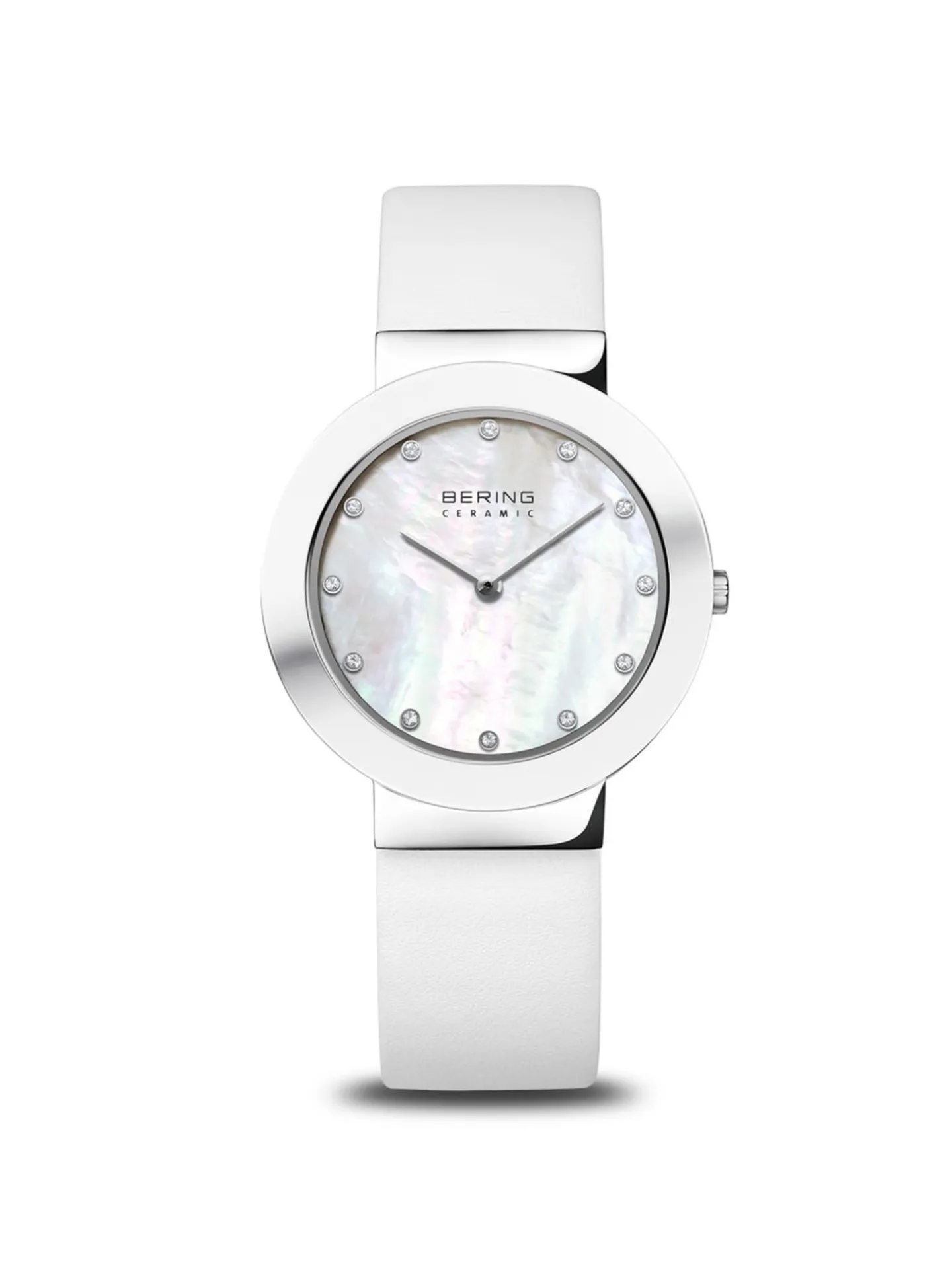 Montre femme Bering lunette céramique cuir blanc
