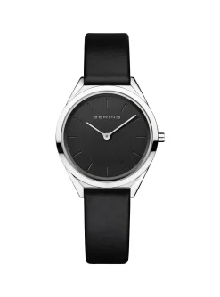 Montre femme Bering ultra slim cuir noir