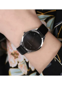 Montre femme Bering ultra slim cuir noir