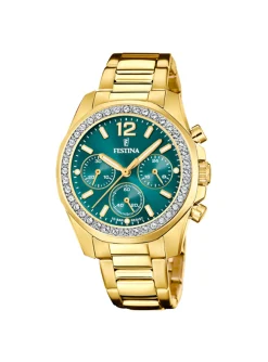 Montre femme Festina rainbow verte acier doré