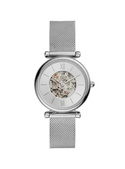 Montre femme Fossil automatique Carlie acier blanc