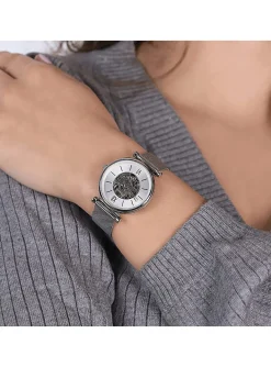 Montre femme Fossil automatique Carlie acier blanc