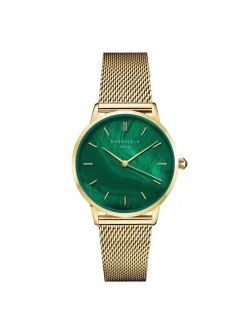 Montre femme Rosefield Pearl Edit émeraude_x005f_x000D_maille milanaise dorée