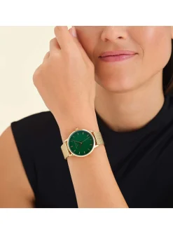 Montre femme Rosefield Pearl Edit émeraude_x005f_x000D_maille milanaise dorée