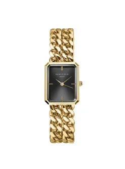 Montre femme Rosefield Studio double chaine dorée_x005f_x000D_cadran noir
