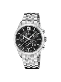 Montre Festina chrono acier cadran noir_x005f_x000D_collection Swiss Made