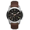 Montre Fossil Grant cadran noir bracelet cuir marron