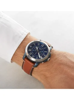 Montre Fossil Grant cadran bleu cuir marron