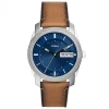 Montre Fossil Machine cuir marron cadran bleu