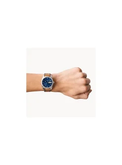 Montre Fossil Machine cuir marron cadran bleu