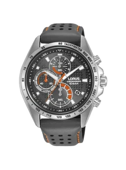 Montre Lorus sport cuir gris cadran noir/orange