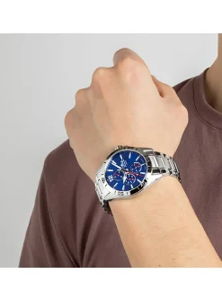 Montre Lotus acier cadran bleu dateur