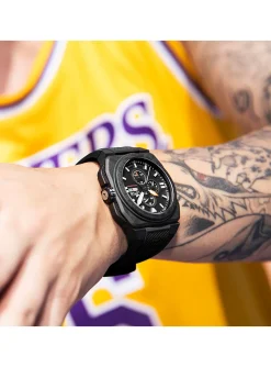 Montre Lotus carrée chrono caoutchouc noir