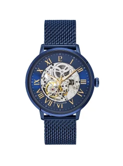 Montre Pierre Lannier automatique squelette_x005f_x000D_acier milanais bleu