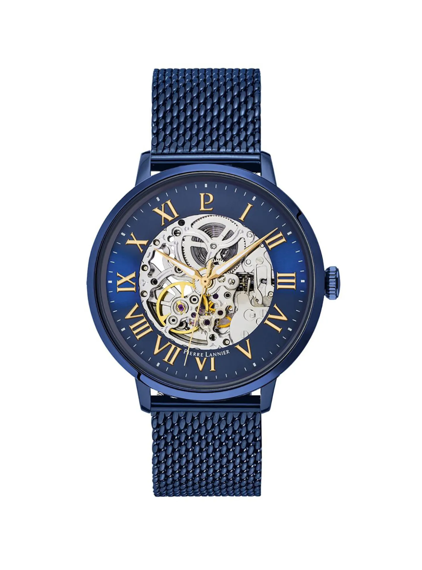 Montre Pierre Lannier automatique squelette_x005f_x000D_acier milanais bleu
