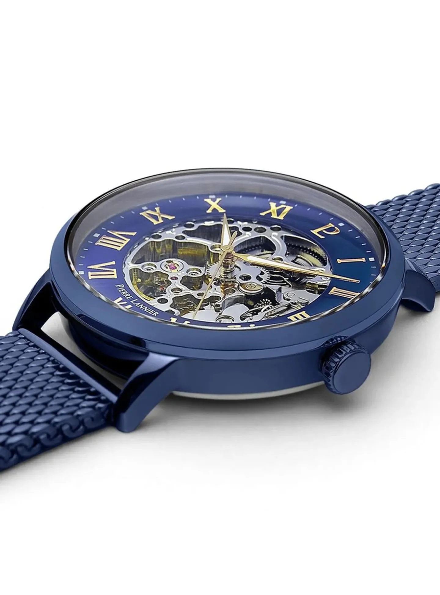 Montre Pierre Lannier automatique squelette_x005f_x000D_acier milanais bleu